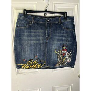 Ed Hardy by Christian Audigier Embellished Freedom tattoo Y2K mini denim skirt